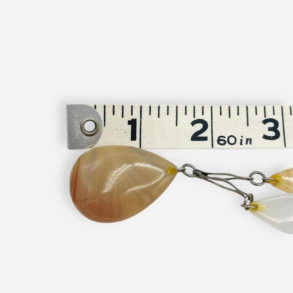 Artisan‎ Peach Beige Striped Agate Teardrop Pendant Necklace Silver Links 25.5